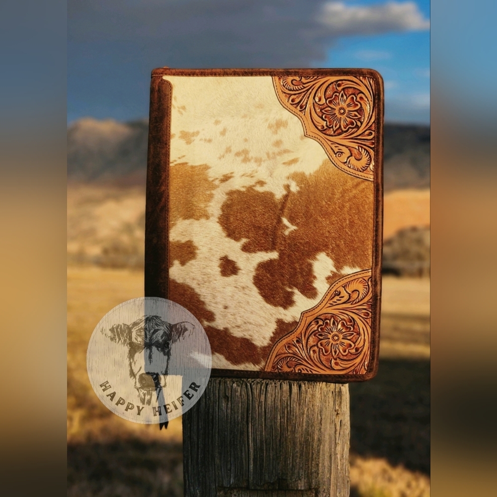 Handcrafted cowhide and genuine leather binder portfolio with a built-in 3-ring